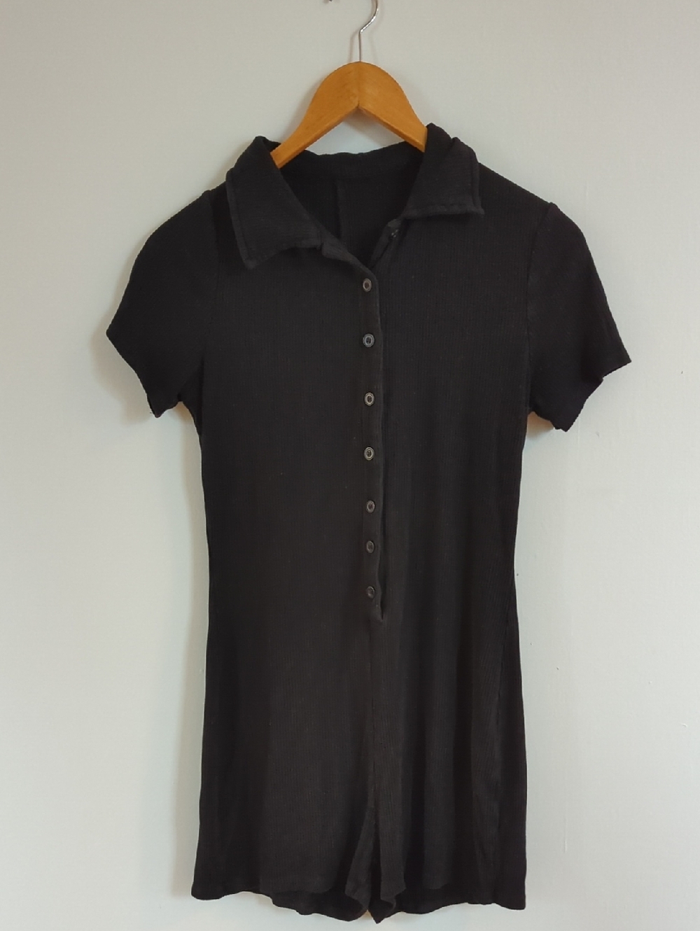 Black Short-Sleeve Polo Romper